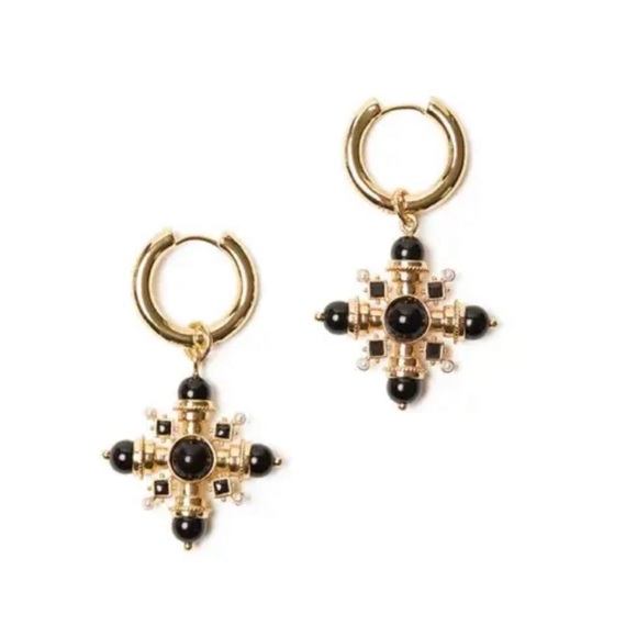 NWT WEWOREWHAT Black And Gold Pendant Earrings - Picture 2 of 3